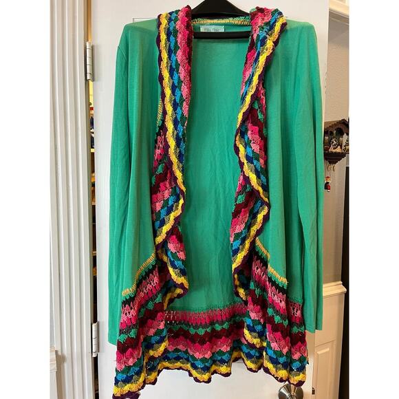 Filly Flair Sweaters - Filly Flair Art to Wear Colorful Open Front Cardigan Sweater Women Large Spring
